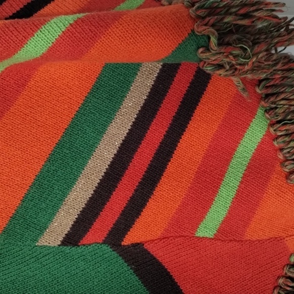 The Childrens Place Girls size 10/12 orange beige green with fringe shawl/poncho - Picture 5 of 8